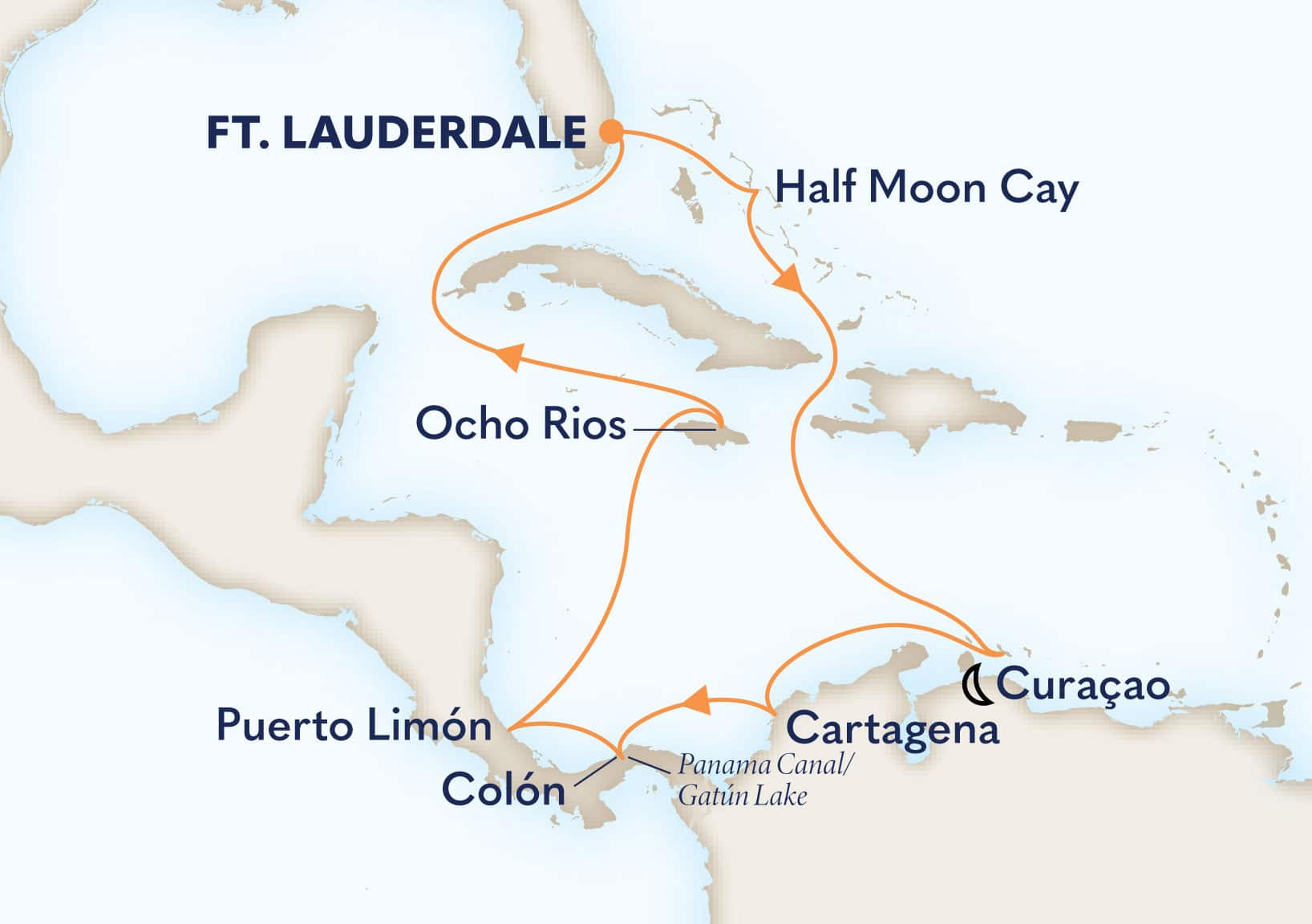 12-Day Panama Canal Holiday: Costa Rica & Greater Antilles Itinerary Map