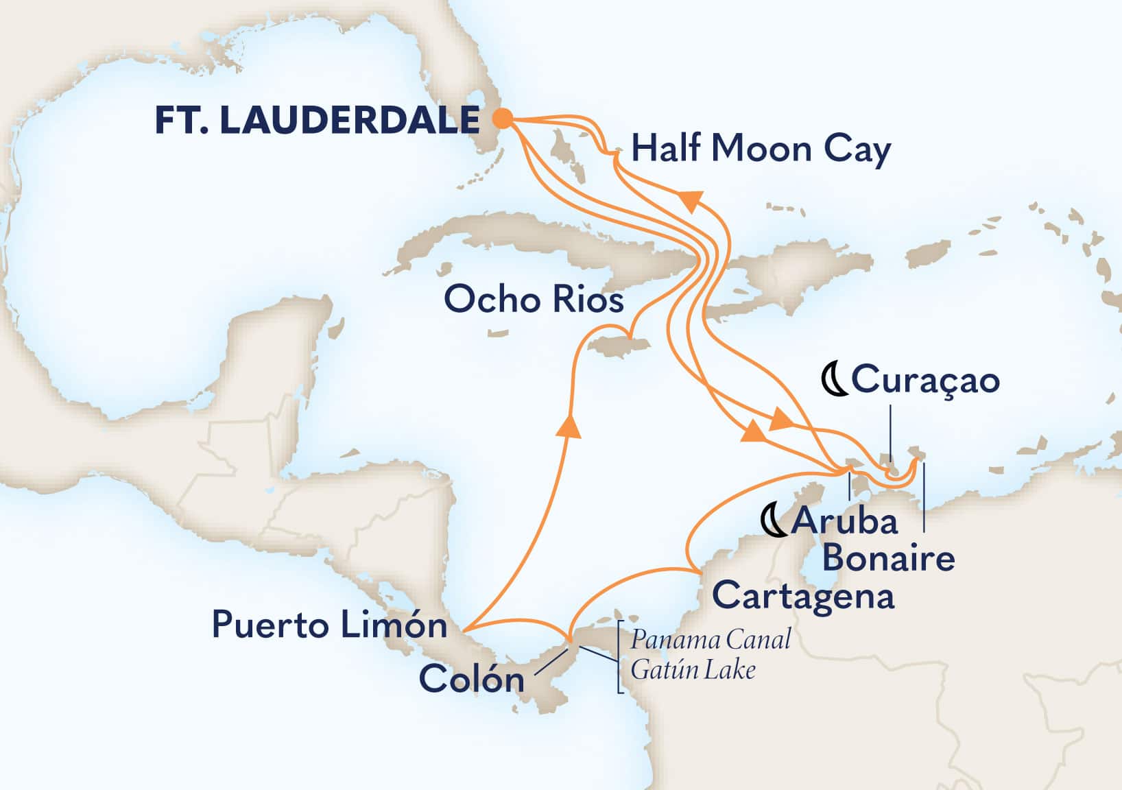 21-Day Southern Caribbean Seafarer / Panama Canal Sunfarer Itinerary Map