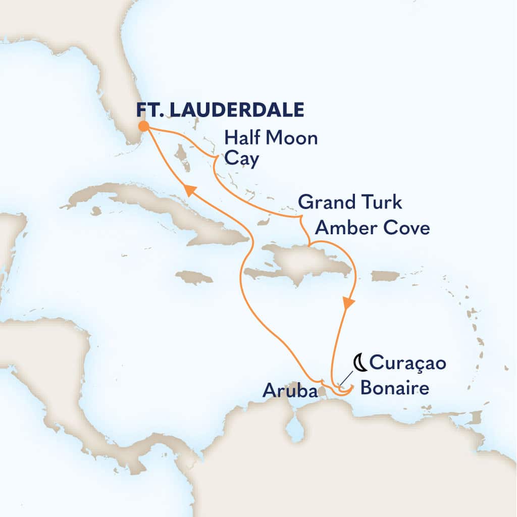 Itinerary map of 10-DAY SOUTHERN CARIBBEAN: AMBER COVE & ABC ISLANDS