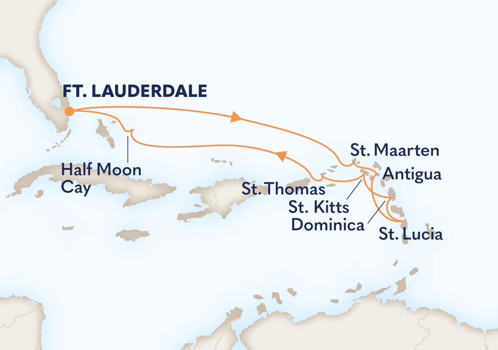 11-Day Eastern Caribbean Wayfarer Itinerary Map