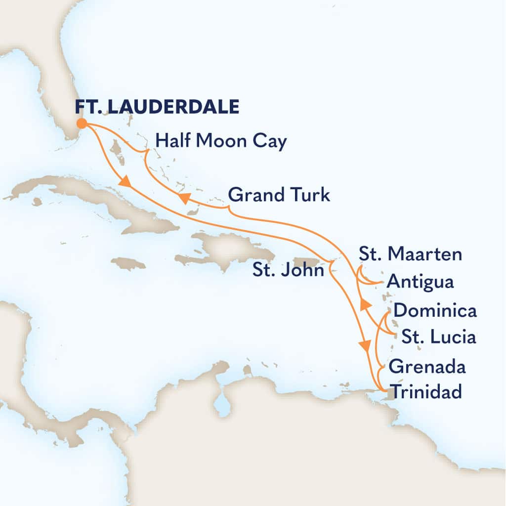 Itinerary map of 14-DAY EASTERN CARIBBEAN: ANTILLES & PRIVATE ISLAND HOLIDAY