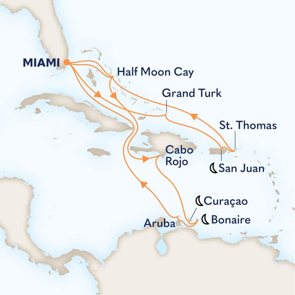 Itinerary map of 17-DAY EASTERN & SOUTHERN CARIBBEAN: SAN JUAN & ABC ISLANDS