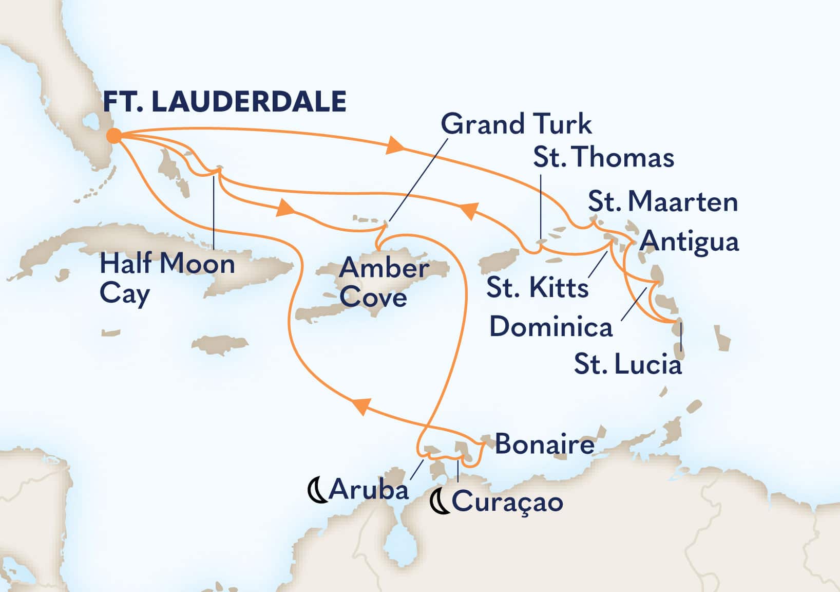 21-Day Southern Caribbean Seafarer / Eastern Wayfarer Itinerary Map
