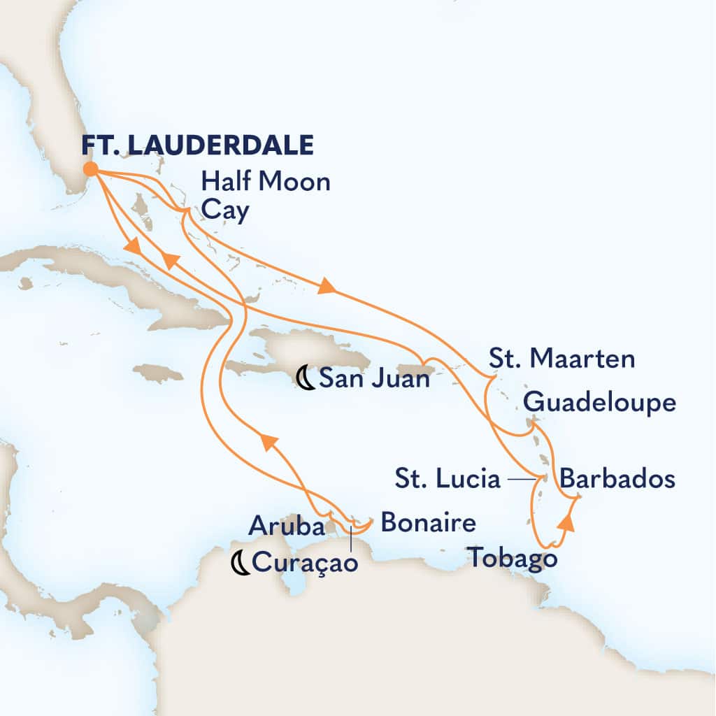 Itinerary map of 21-DAY SOUTHERN & EASTERN CARIBBEAN: ABC ISLANDS