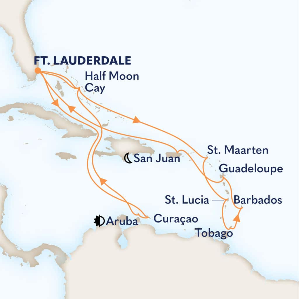 Itinerary map of 21-DAY SOUTHERN & EASTERN CARIBBEAN: ABC ISLANDS