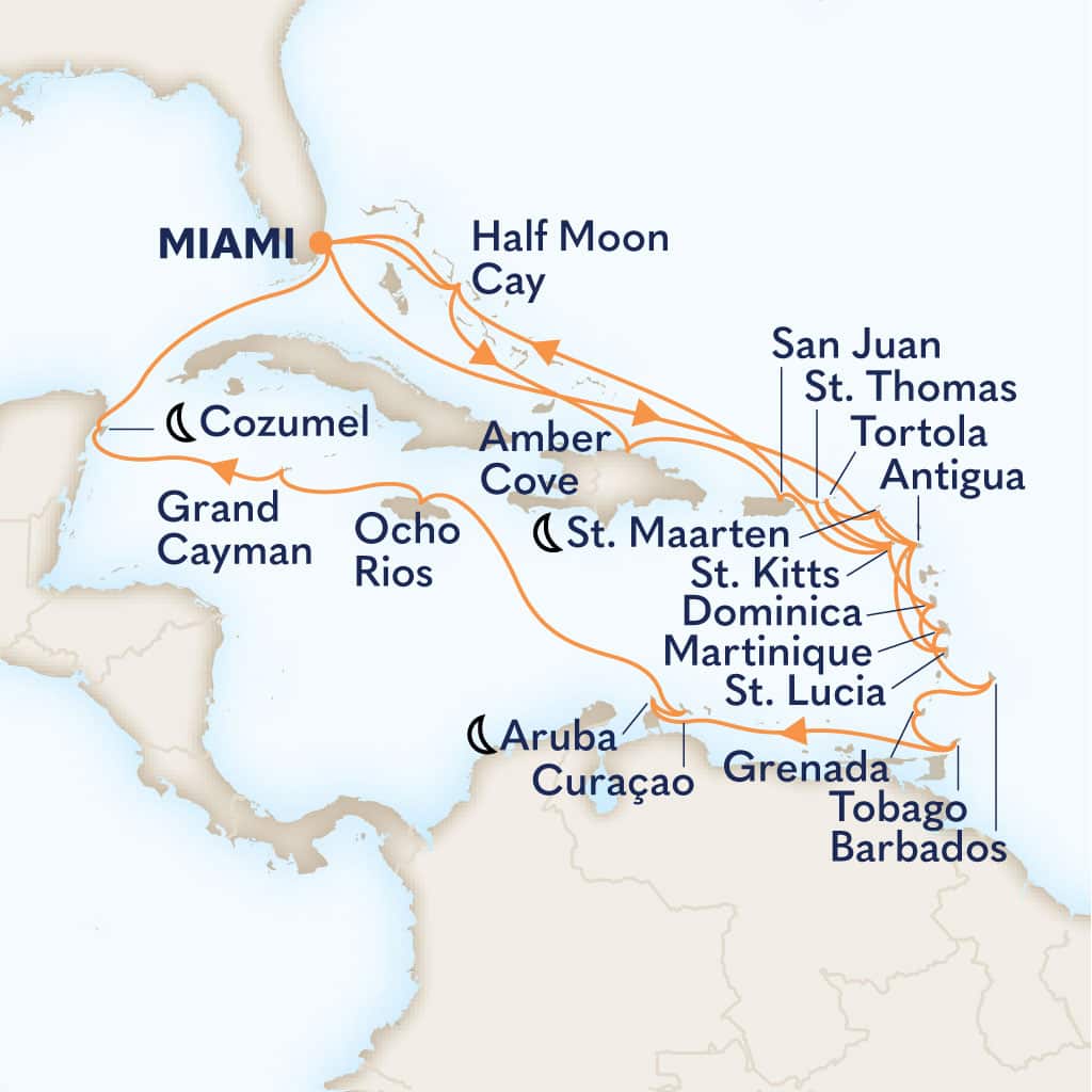 Itinerary map of 32-DAY ULTIMATE CARIBBEAN: LEEWARD ISLANDS HOLIDAY