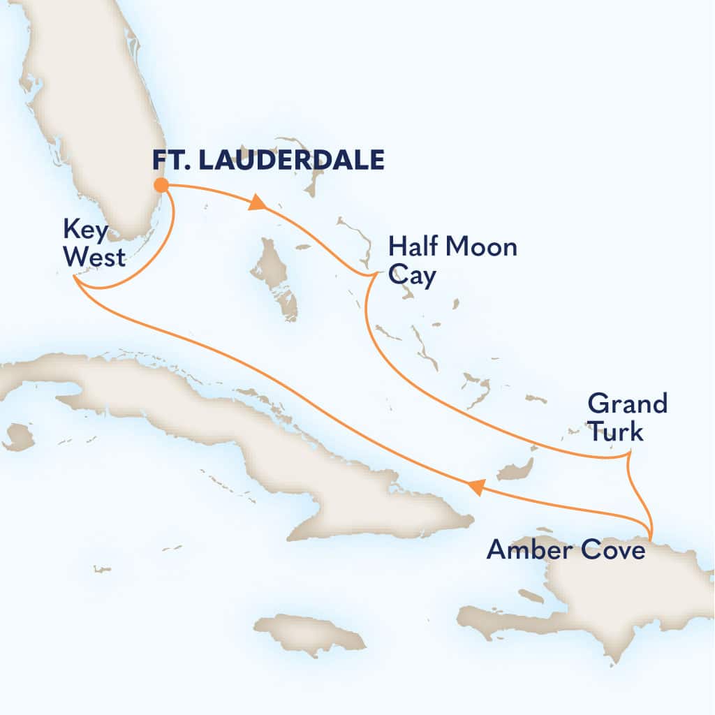 Itinerary map of 7-DAY EASTERN CARIBBEAN: AMBER COVE & BAHAMAS HOLIDAY