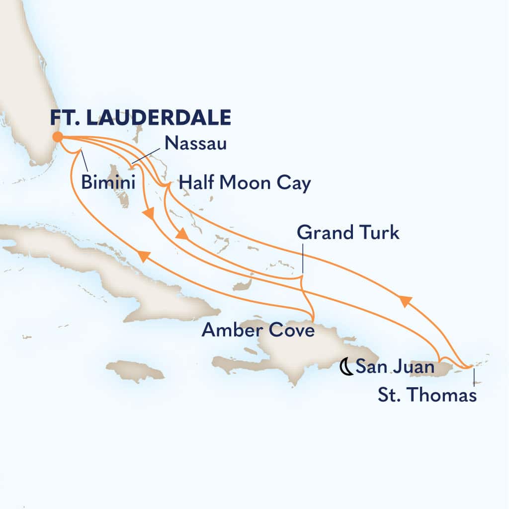 Itinerary map of 14-DAY EASTERN CARIBBEAN: BAHAMAS & SAN JUAN HOLIDAY