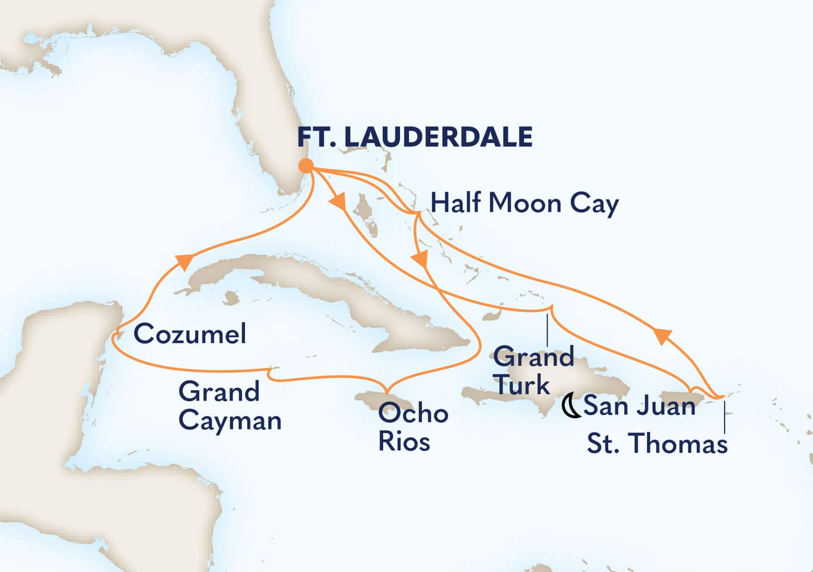 14-Day Eastern/Western Caribbean: San Juan & Mexico Holiday Itinerary Map