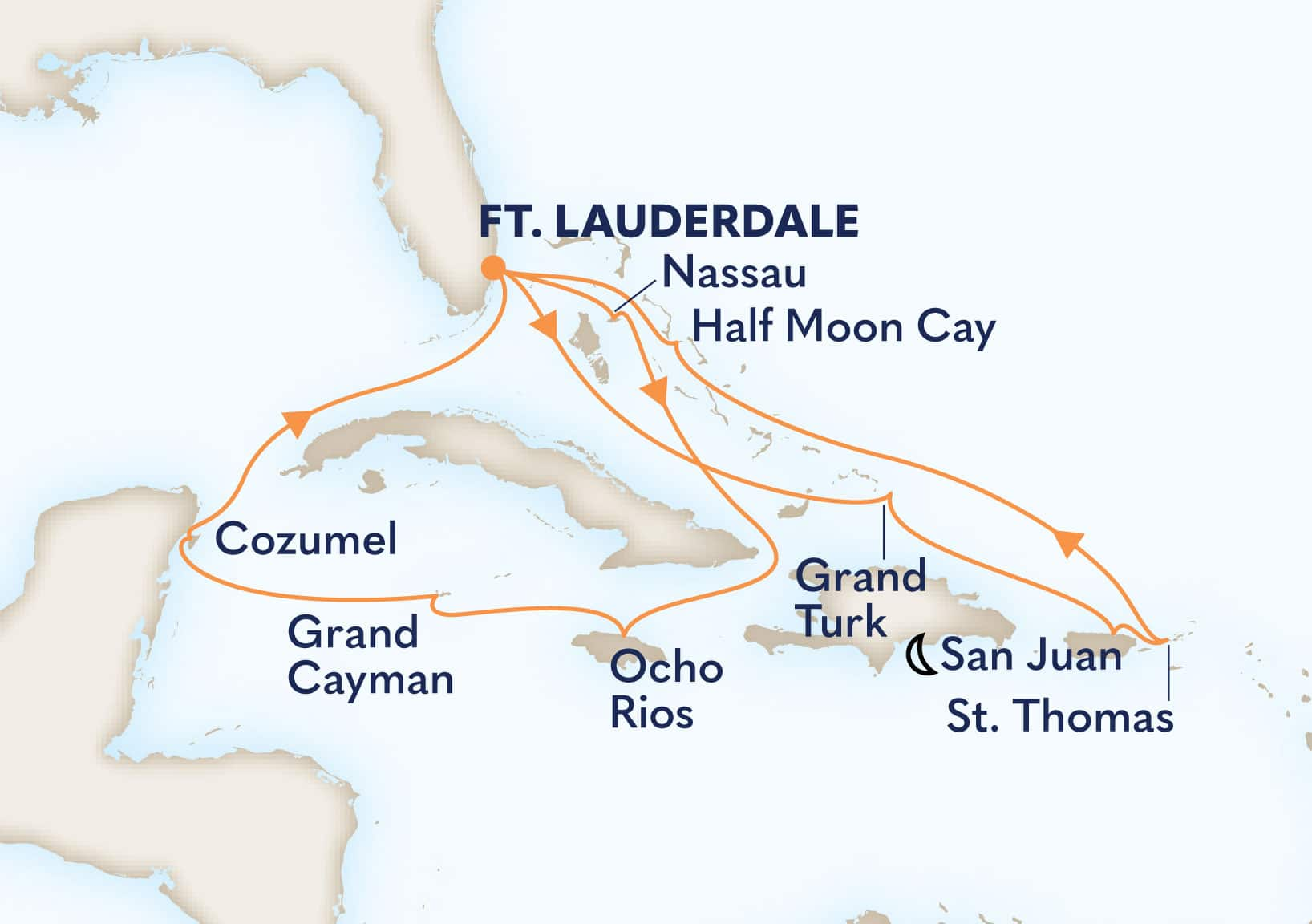 14-Day Eastern & Western Caribbean: San Juan & Mexico Itinerary Map