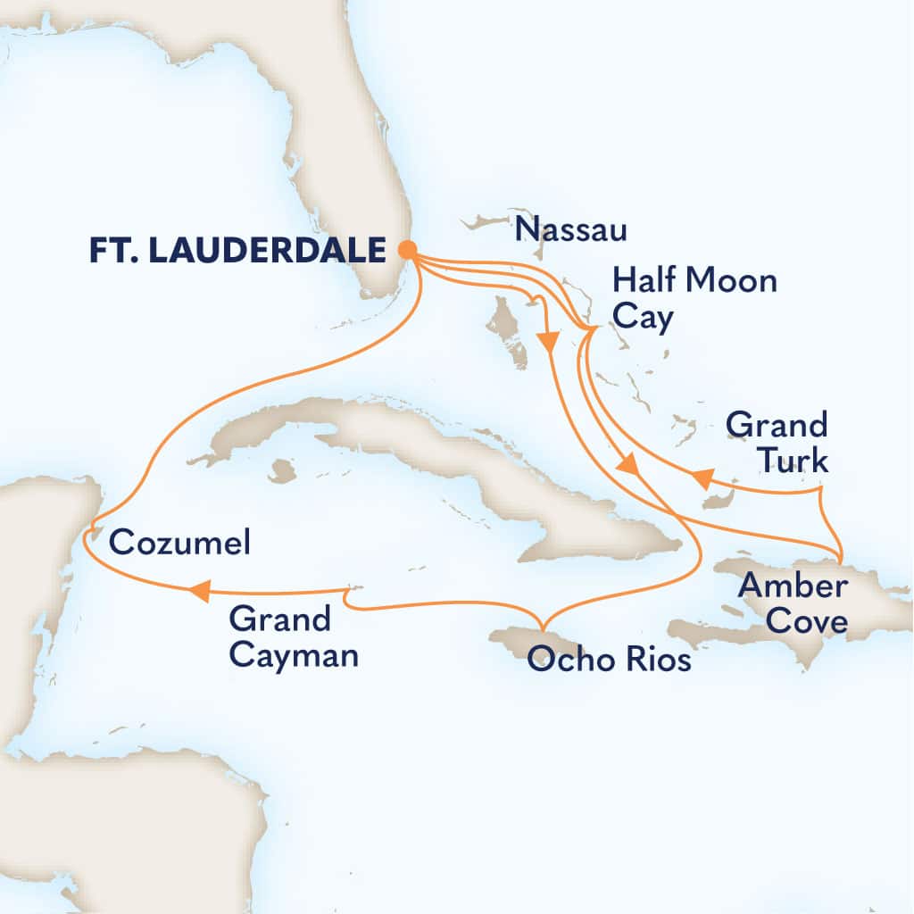 Itinerary map of 14-DAY WESTERN & EASTERN CARIBBEAN: BAHAMAS & SAN JUAN