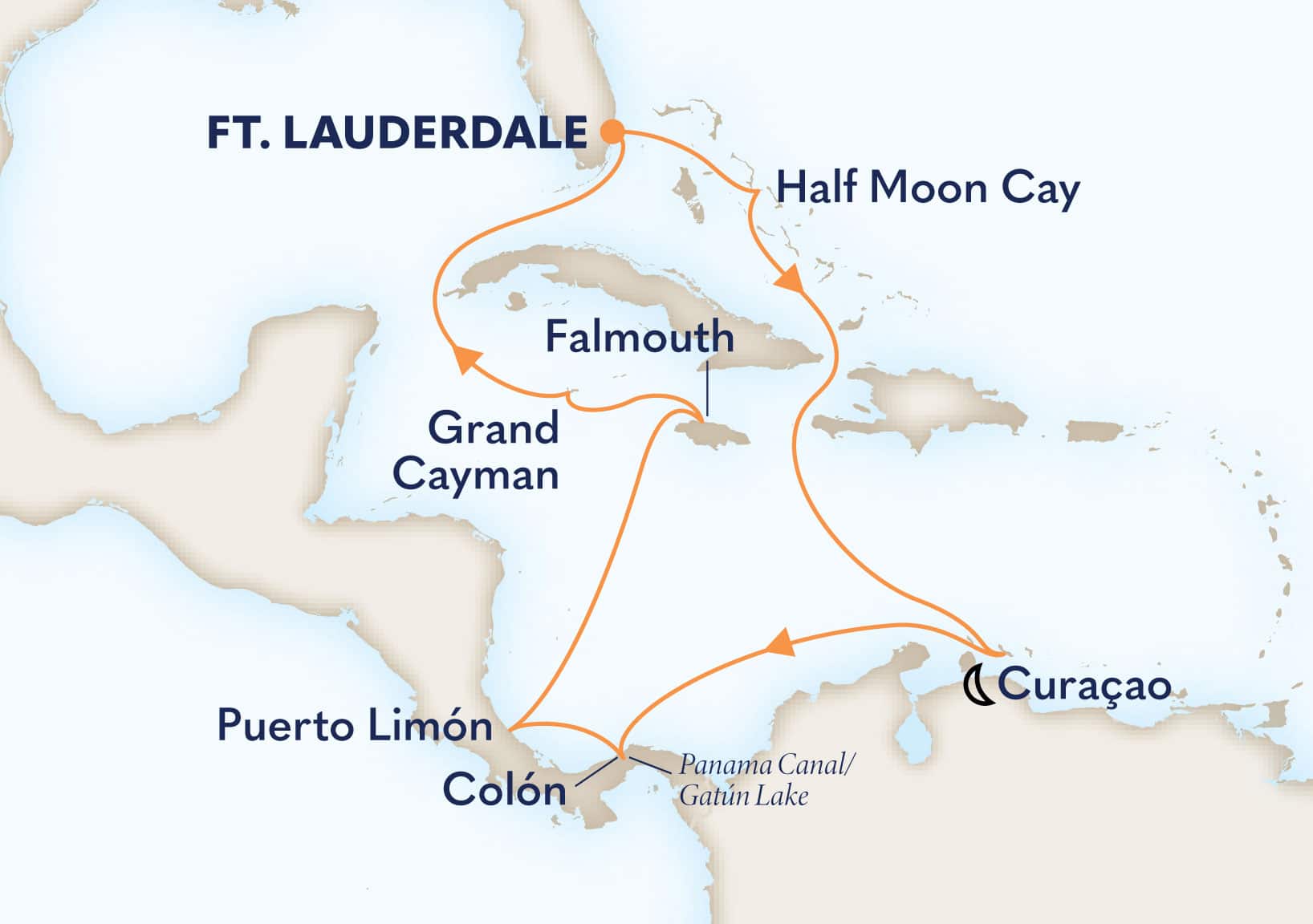12-Day Panama Canal Discovery: Costa Rica & Greater Antilles Itinerary Map