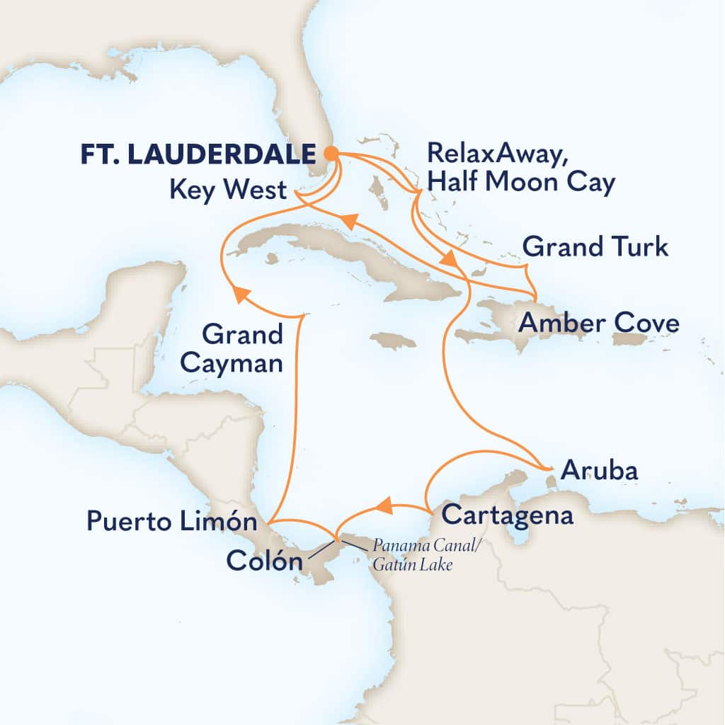 Itinerary map of 19-DAY PANAMA CANAL HOLIDAY: AMBER COVE & COSTA RICA