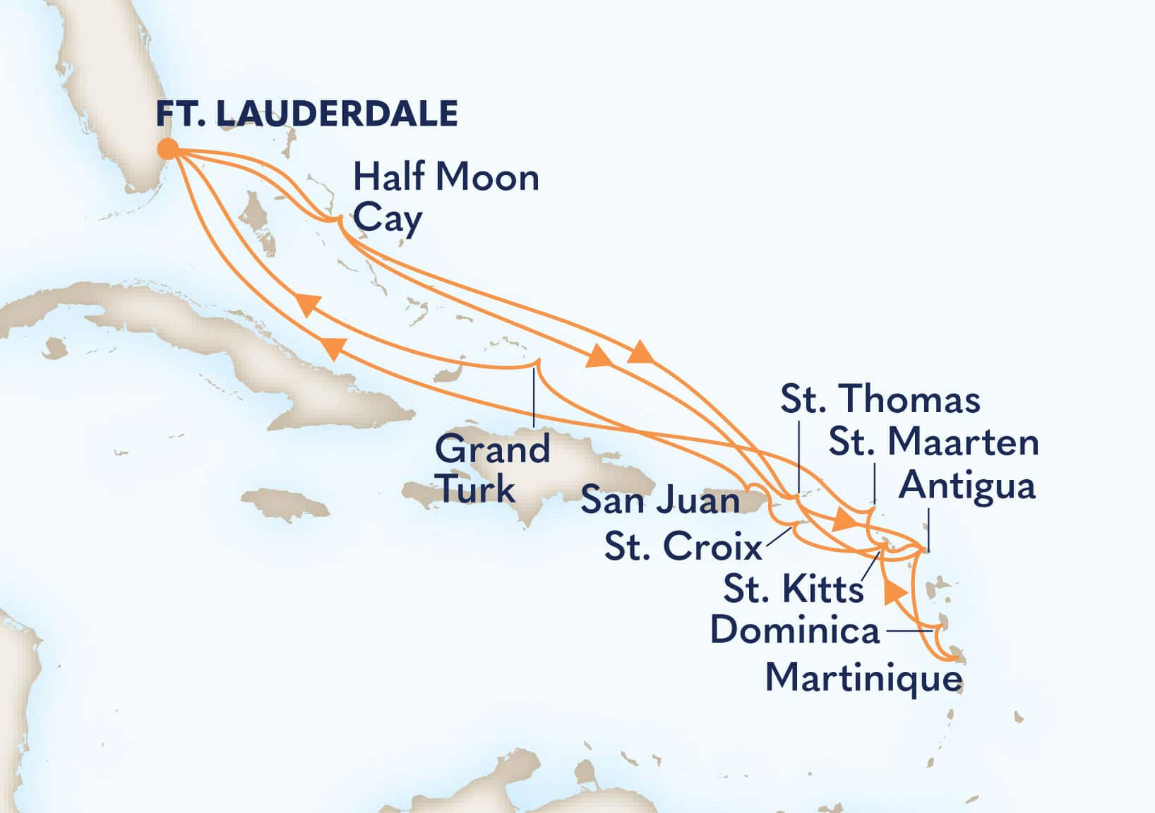 21-Day Eastern Caribbean: Leeward & U.S. Virgin Islands Itinerary Map