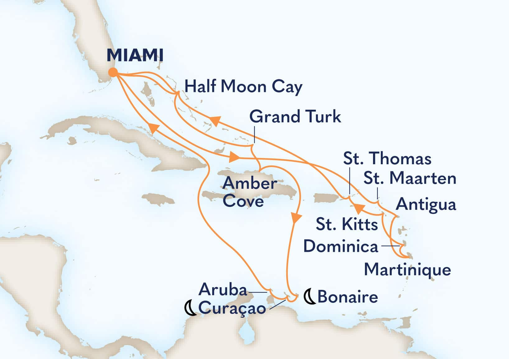 21-Day Eastern & Southern Caribbean: Leeward & Abc Islands Itinerary Map