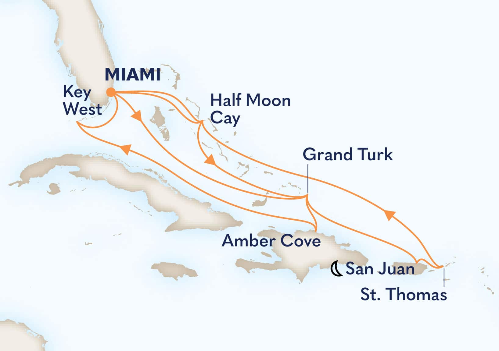 14-Day Eastern Caribbean: San Juan & Bahamas Itinerary Map