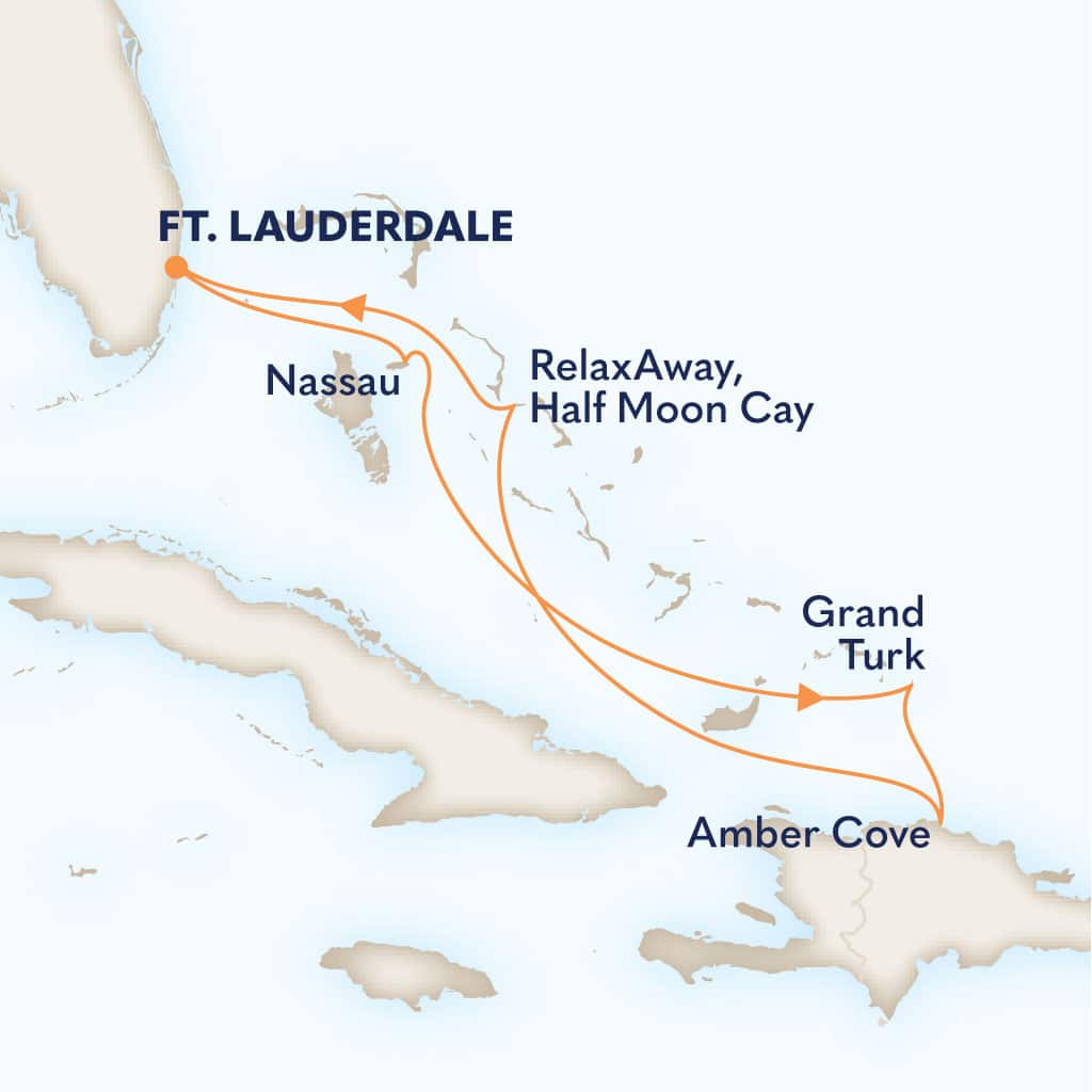 Itinerary map of 7-DAY EASTERN CARIBBEAN: AMBER COVE & BAHAMAS