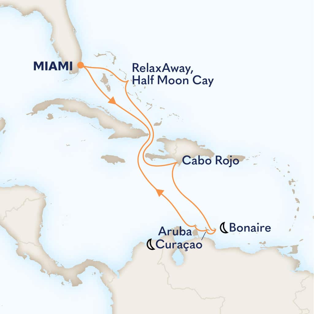 Itinerary map of 10-DAY SOUTHERN CARIBBEAN: ABC ISLANDS