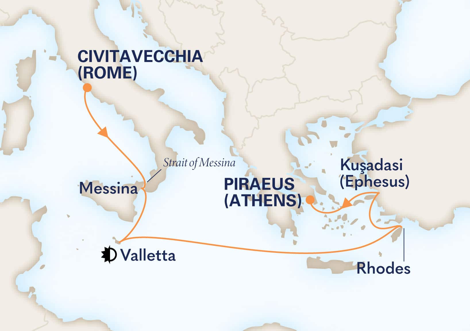 7-Day Malta & Aegean Jewels Itinerary Map