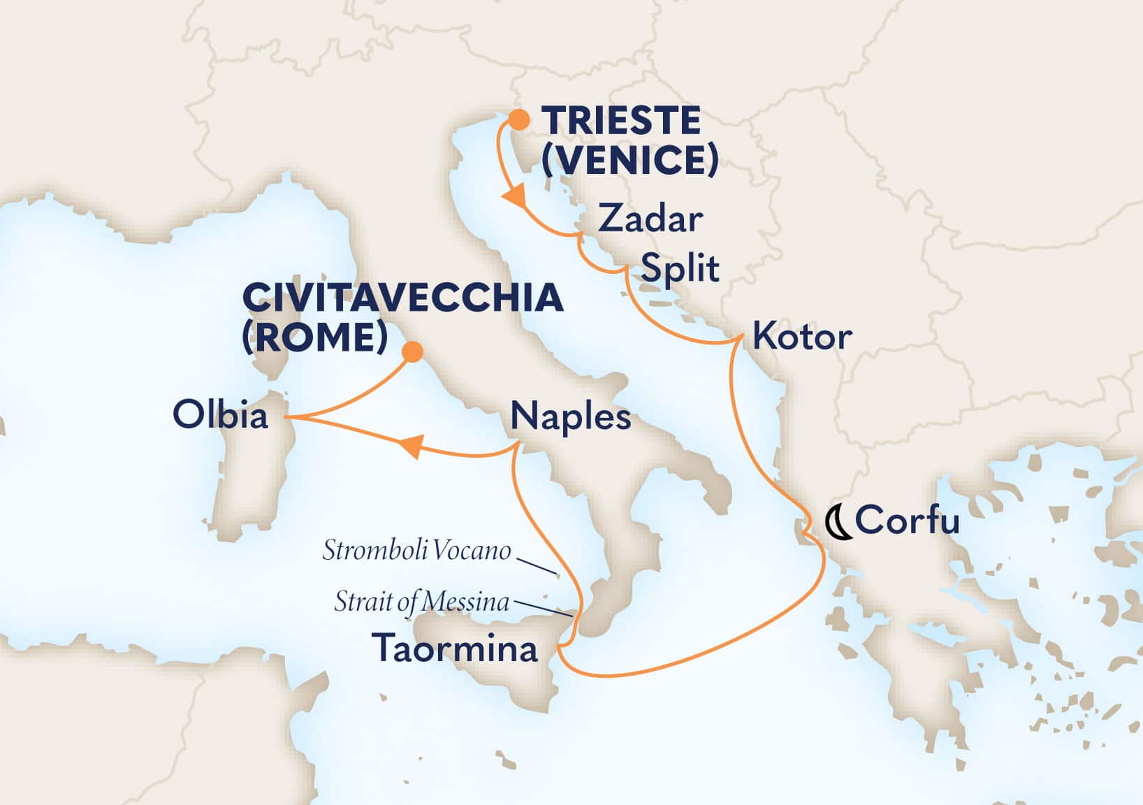 MapDepicting 9-Day Adriatic & Italian Splendors Departs Civitavecchia (Rome), Italy Arrive Trieste (Venice), Italy