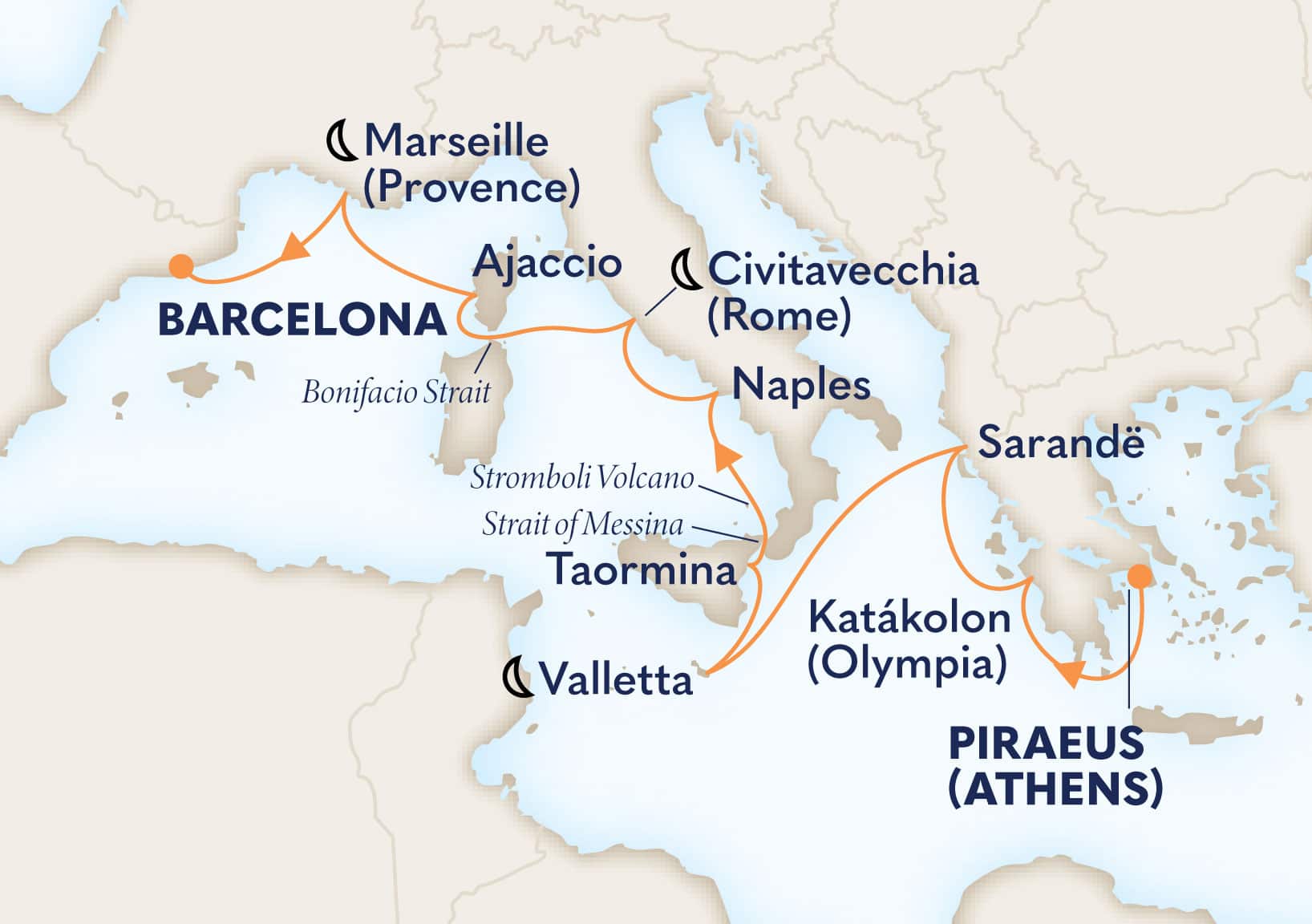 11-Day Mediterranean Romance Itinerary Map