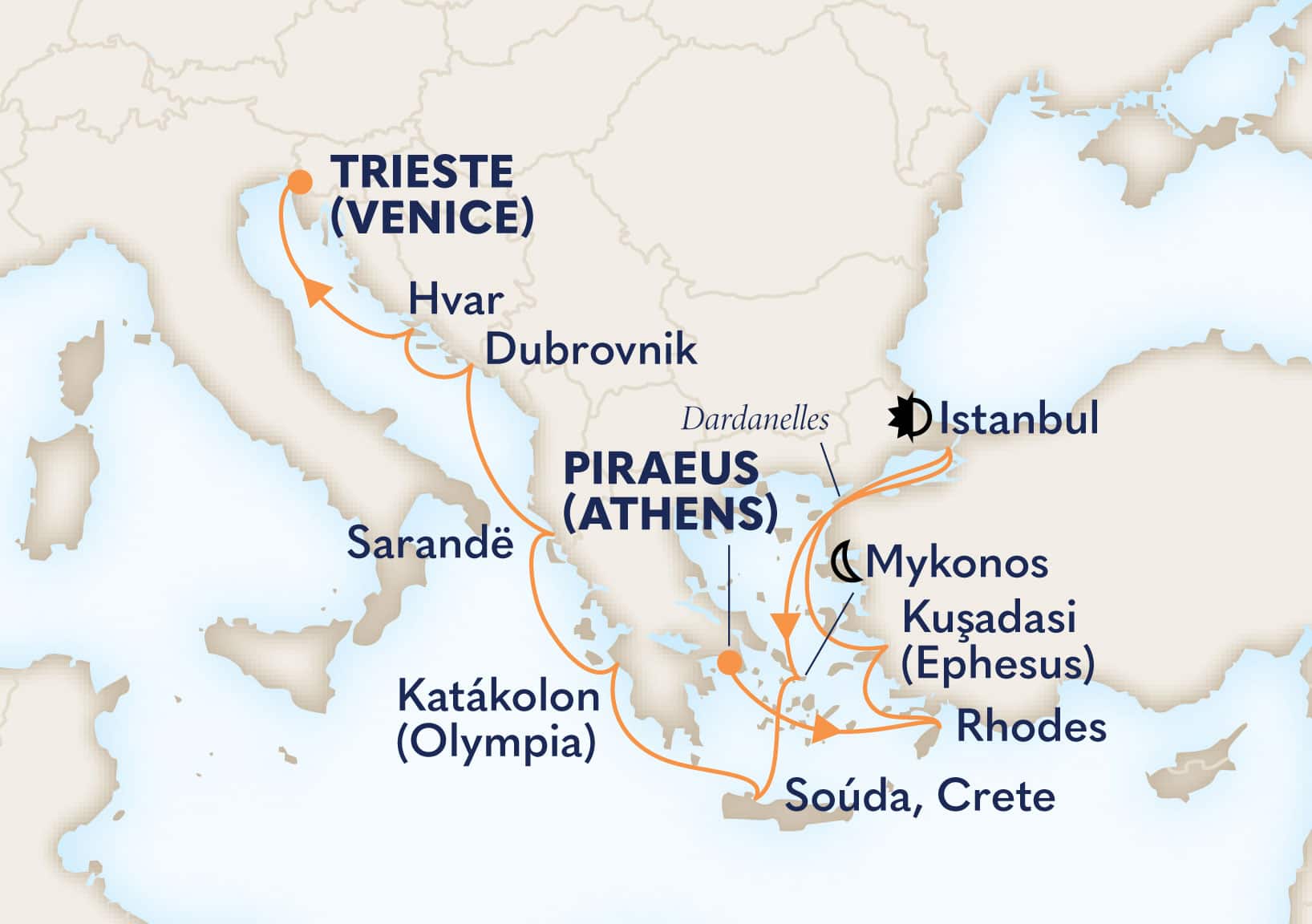 12-Day Mediterranean Empires Itinerary Map