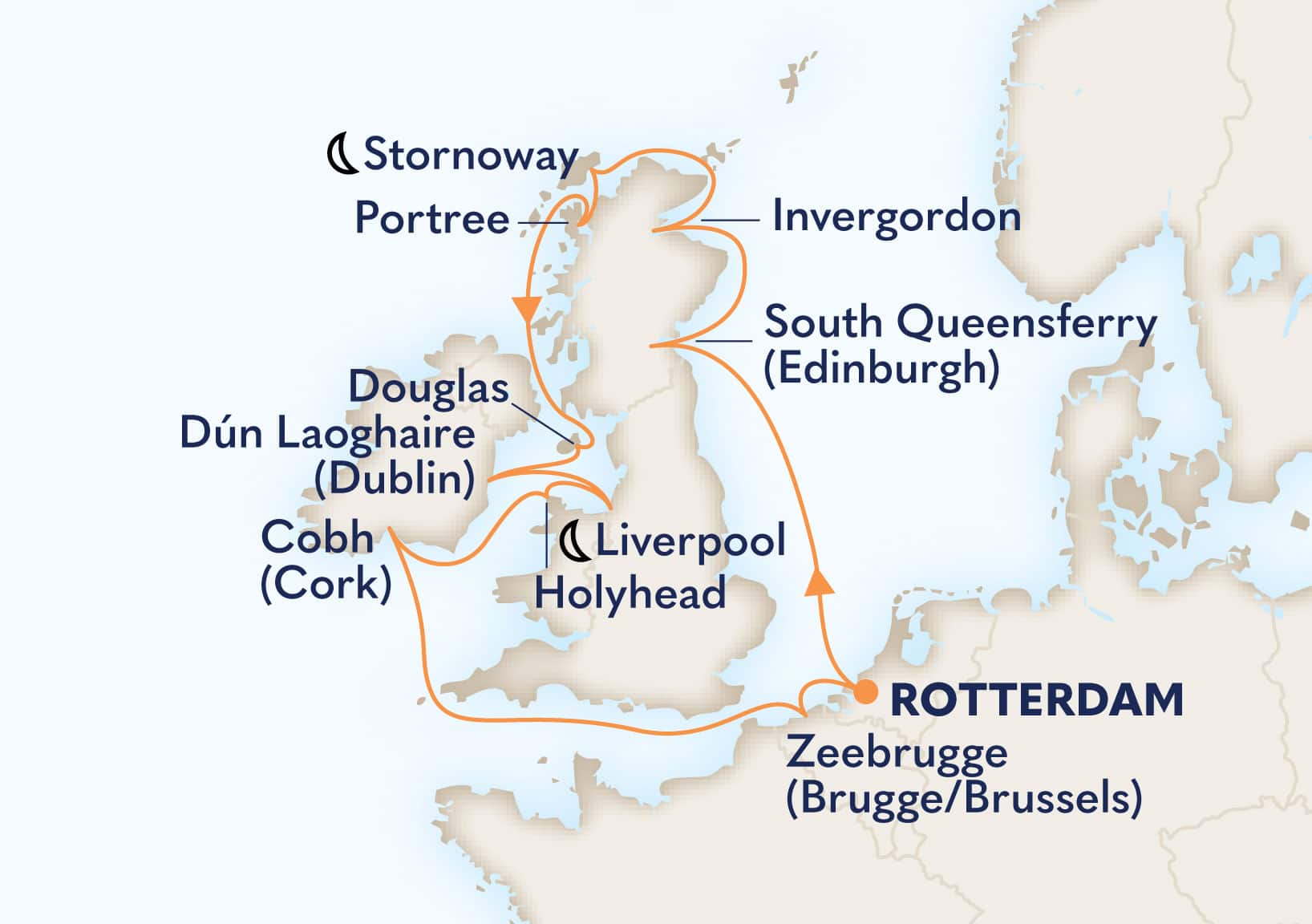 MapDepicting 14-Day Britain, Scotland & Ireland Departs Rotterdam, The Netherlands Arrive Rotterdam, The Netherlands