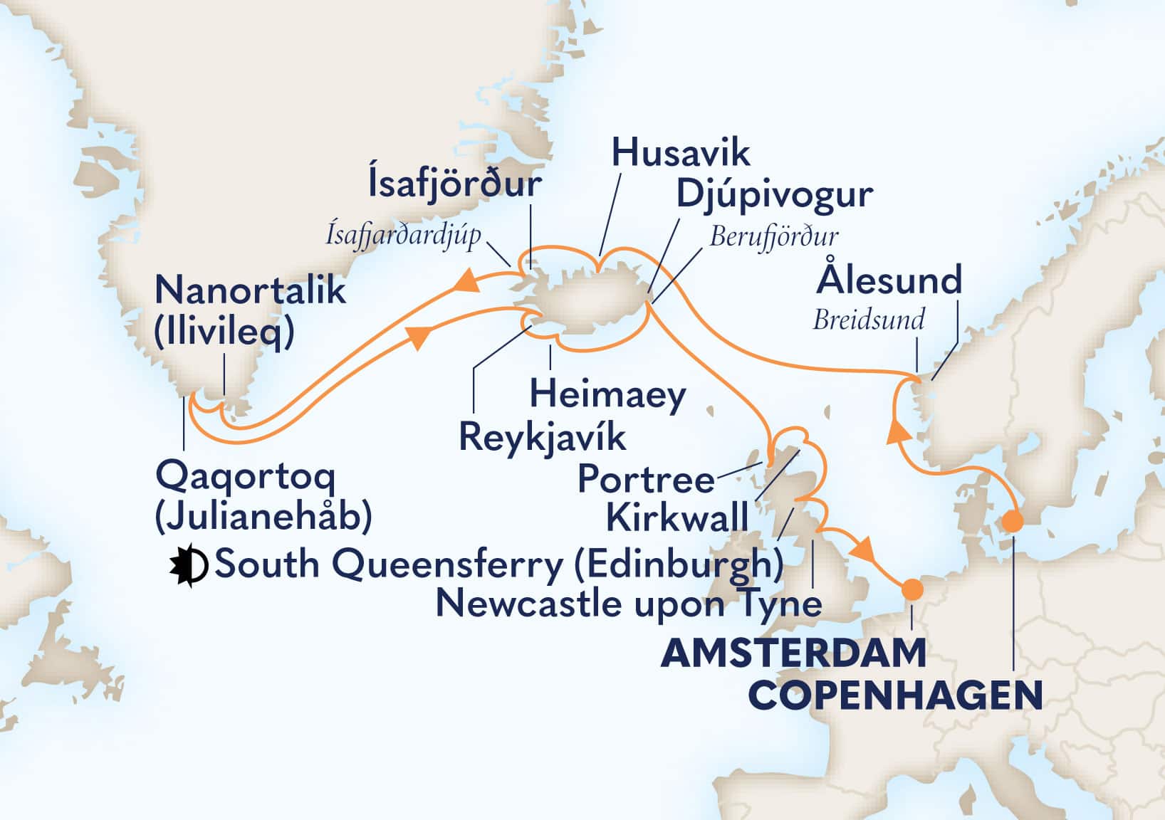 21-Day Iceland, Greenland & Scottish Mysteries Itinerary Map