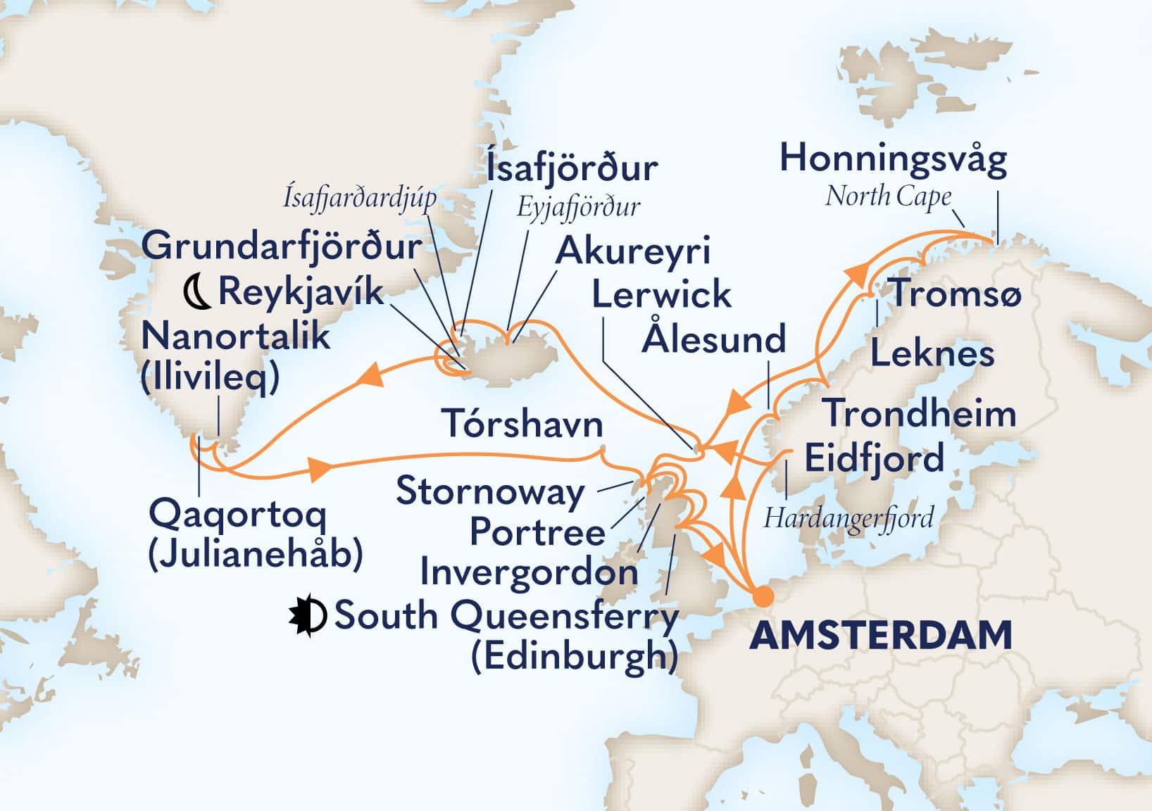 35-Day Ultimate Viking Explorer & The Midnight Sun Itinerary Map