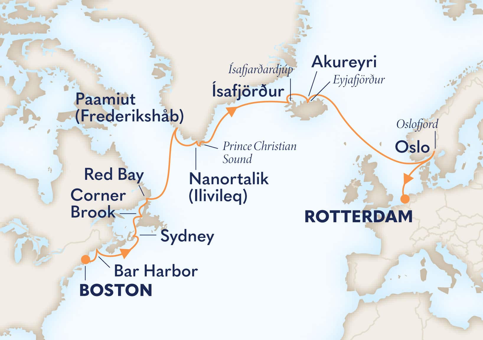 MapDepicting 17-DAY VOYAGE OF THE VIKINGS Departs Rotterdam, The Netherlands Arrive Boston, Massachusetts, US