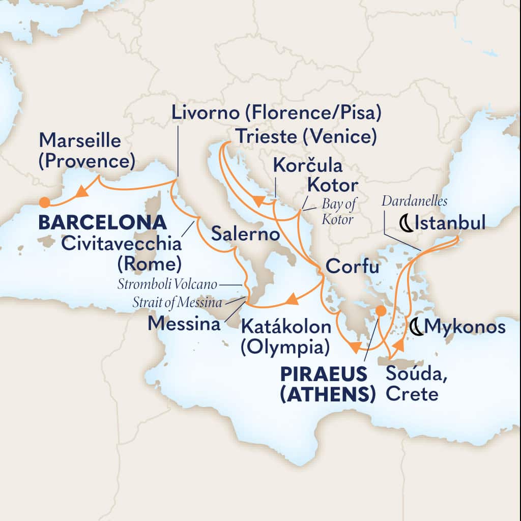 Itinerary map of 21-DAY ATHENS, ADRIATIC & ITALY: COTE D'AZUR