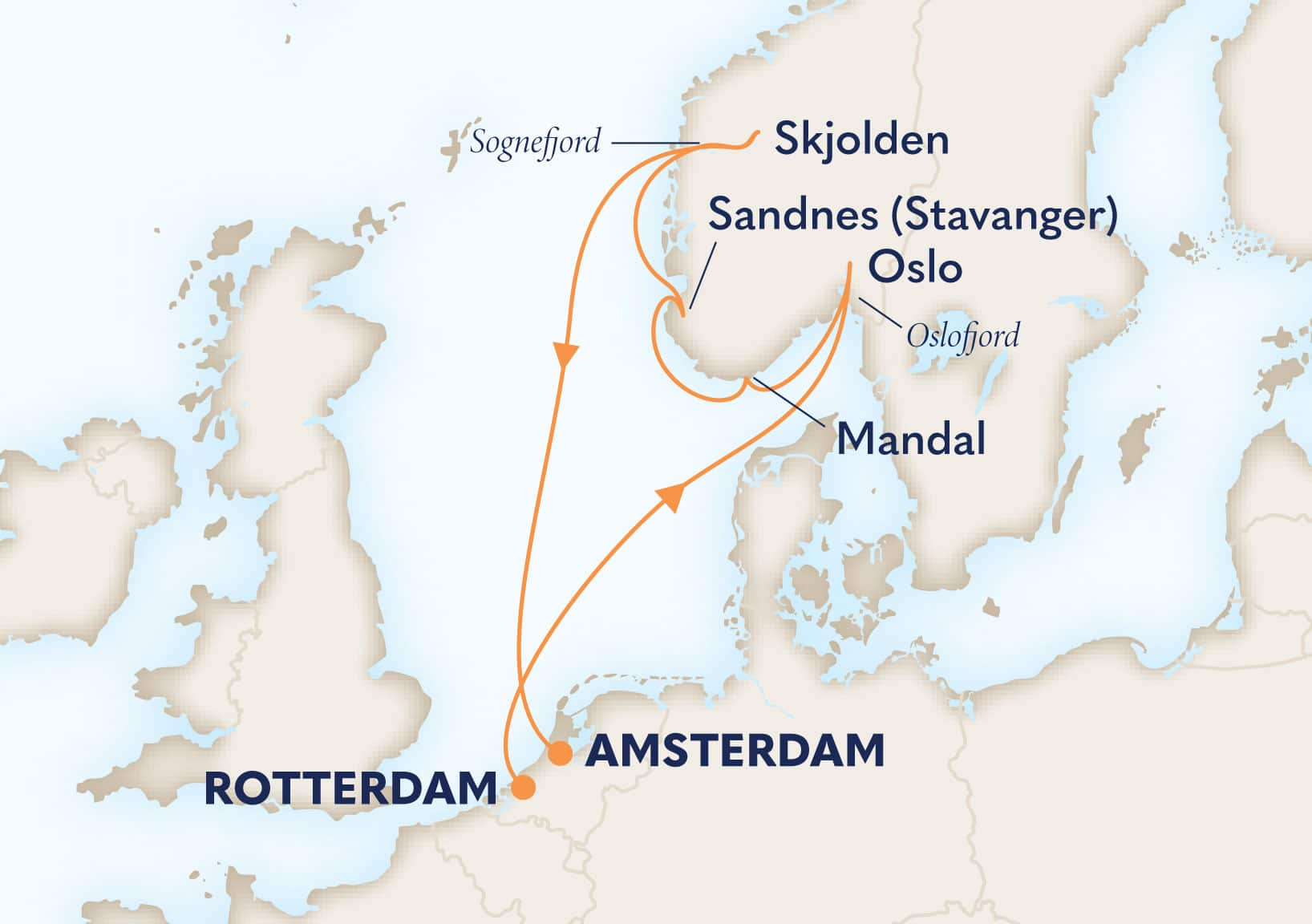 7-Day Norwegian Fjords With Sognefjord Itinerary Map