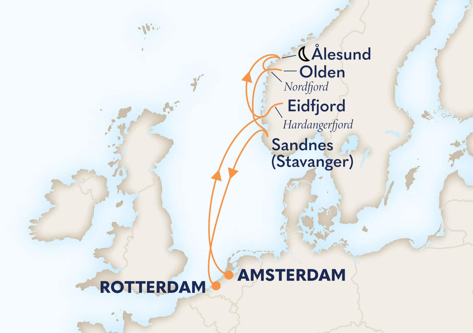 7-Day Norwegian Fjords With Nordfjord Itinerary Map