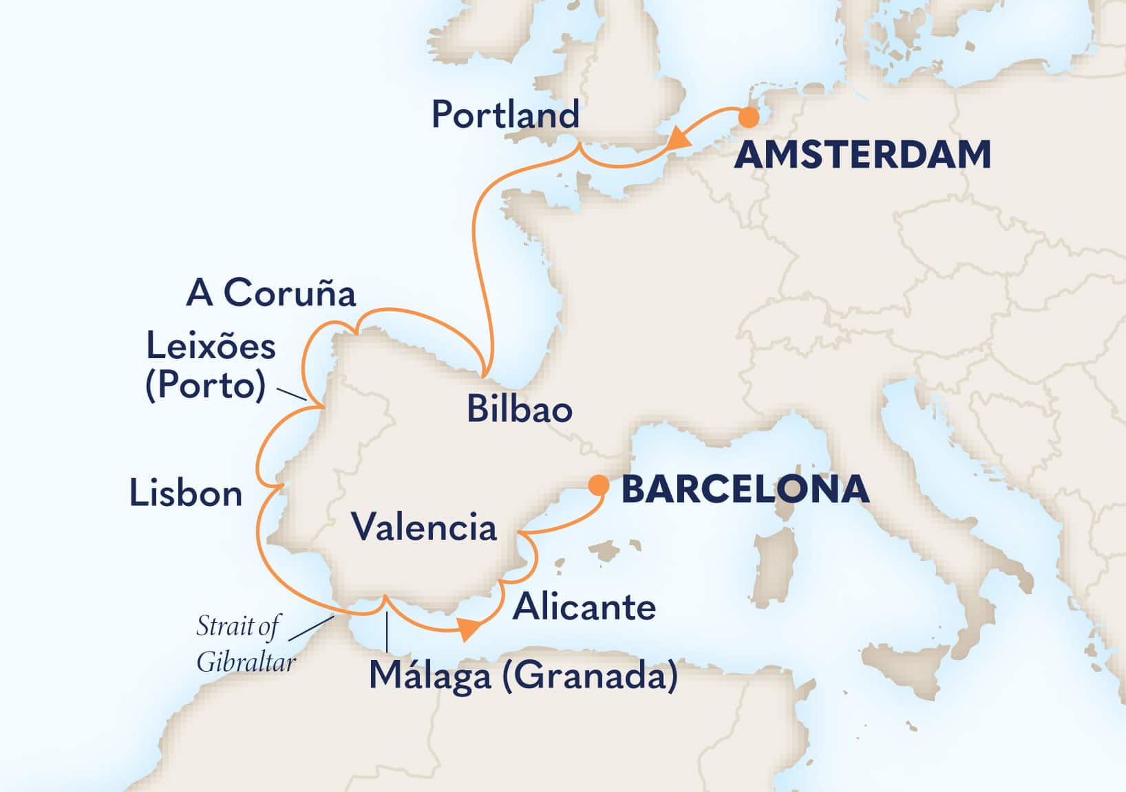 13-Day Around The Iberian Peninsula Itinerary Map