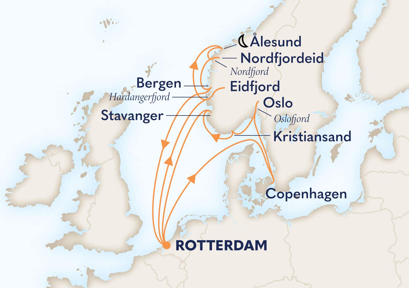 14-Day Norwegian Fjords With Nordfjord & Copenhagen Itinerary Map