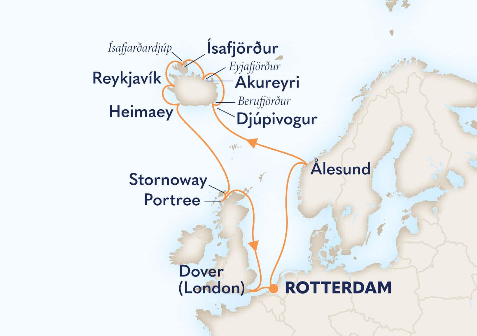 14-Day Viking Trails & Celtic Origins: Reykjavik Overnight Itinerary Map