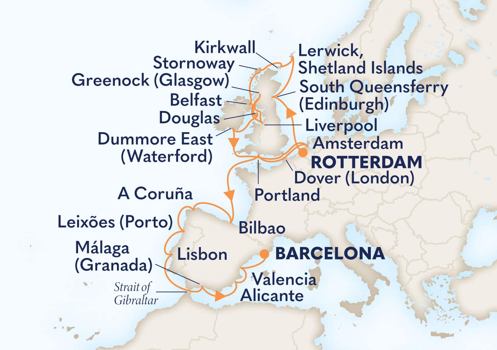 27-Day British Isles & Iberiann Peninsula: Waterford Itinerary Map