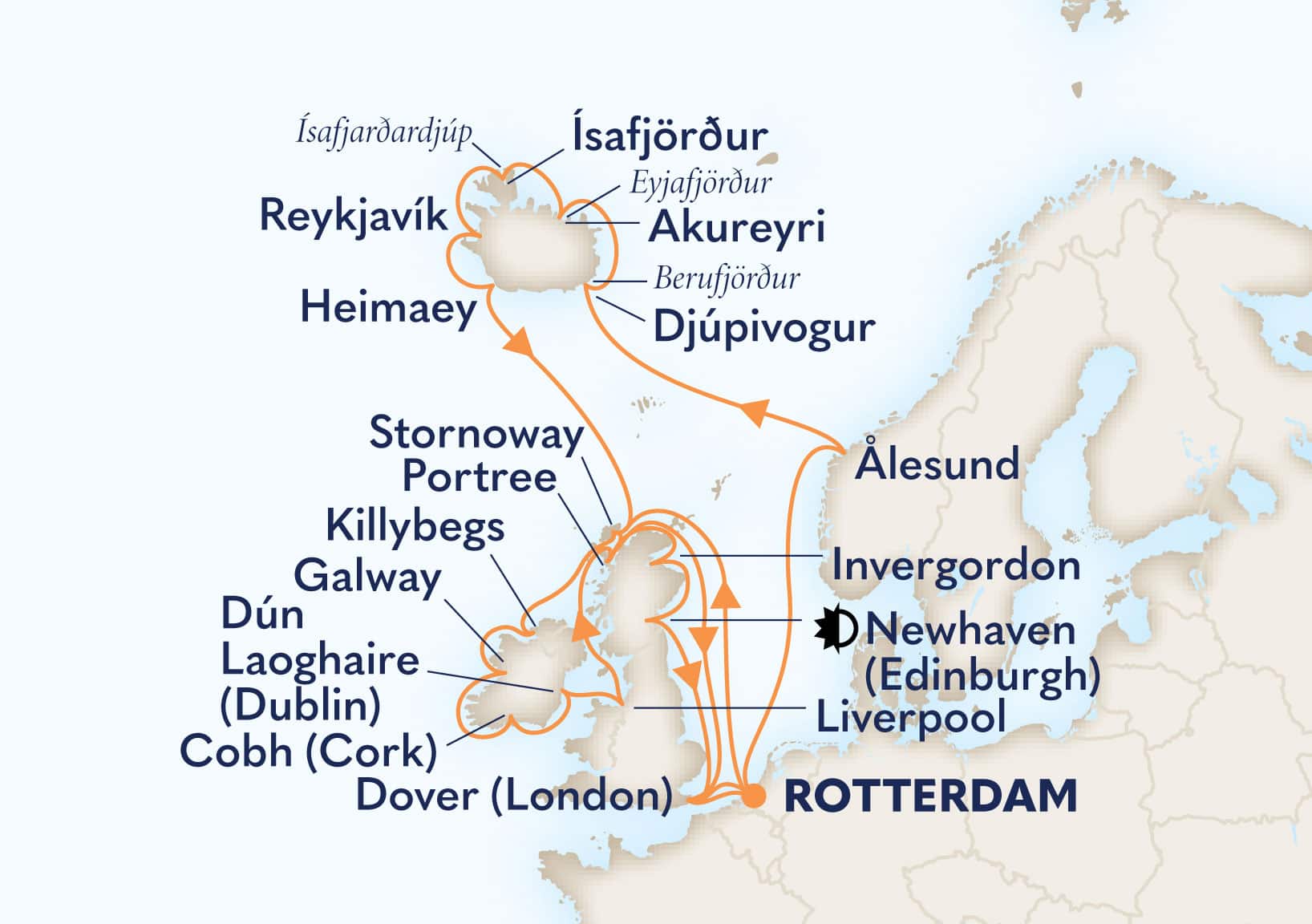 28-Day British Isles & Viking Trails: Ireland & Reykjavik Itinerary Map