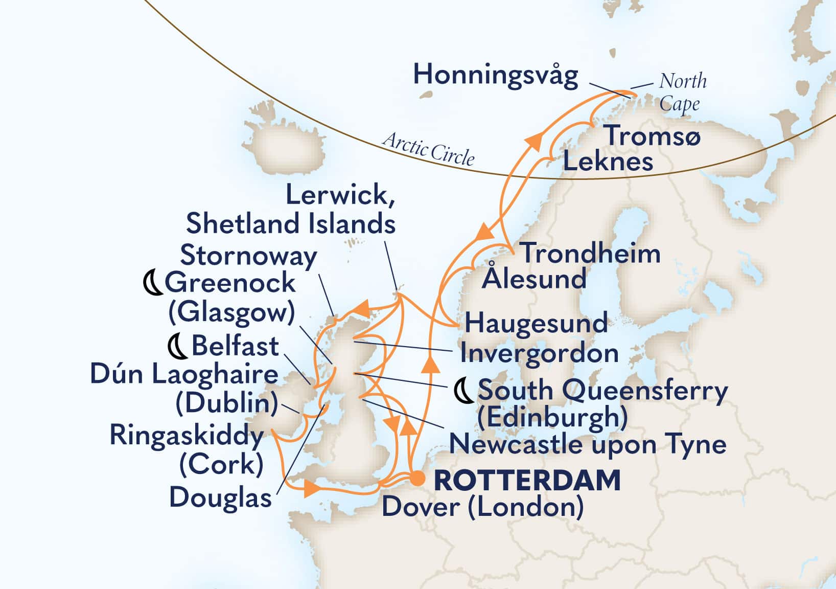 28-Day British Isles & Arctic Circle: Belfast & Edinburgh Itinerary Map