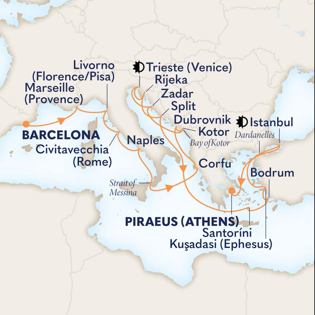 Itinerary map of 21-DAY MEDITERRANEAN EXPLORER COLLECTORS' VOYAGE
