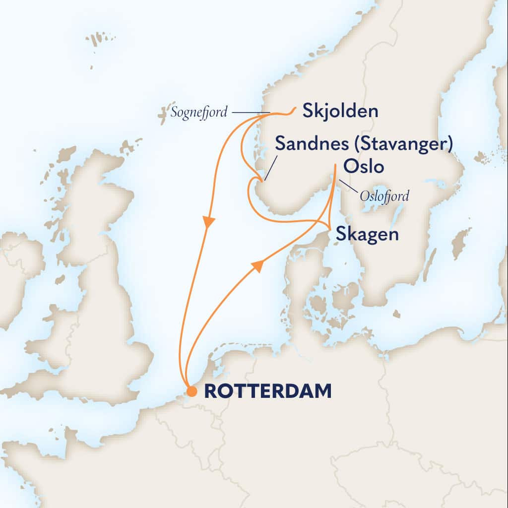Itinerary map of 7-DAY NORWEGIAN FJORDS & SCANDINAVIA WITH HISTORY CHANNEL