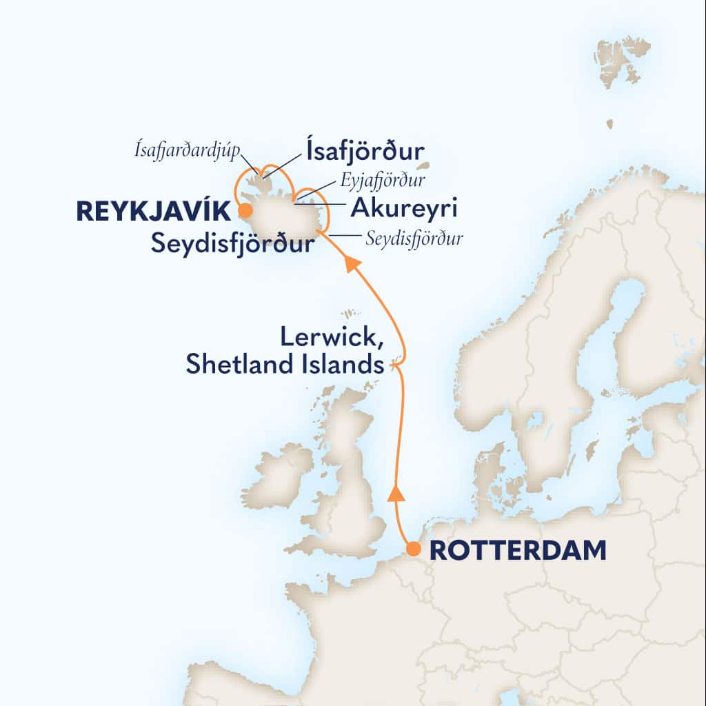 Itinerary map of 7-DAY FJORDS OF ICELAND