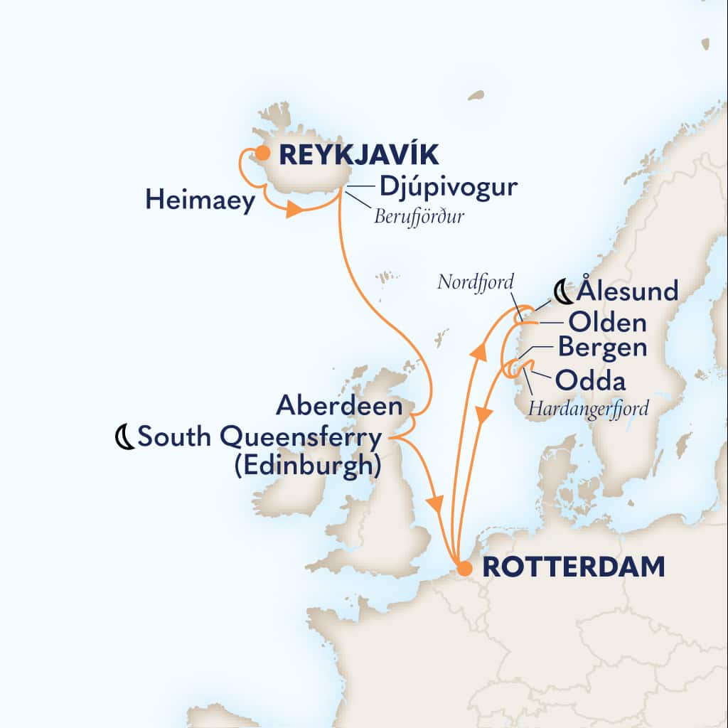 Itinerary map of 14-DAY SCOTLAND WITH NORWEGIAN FJORDS COLLECTORS' VOYAGE