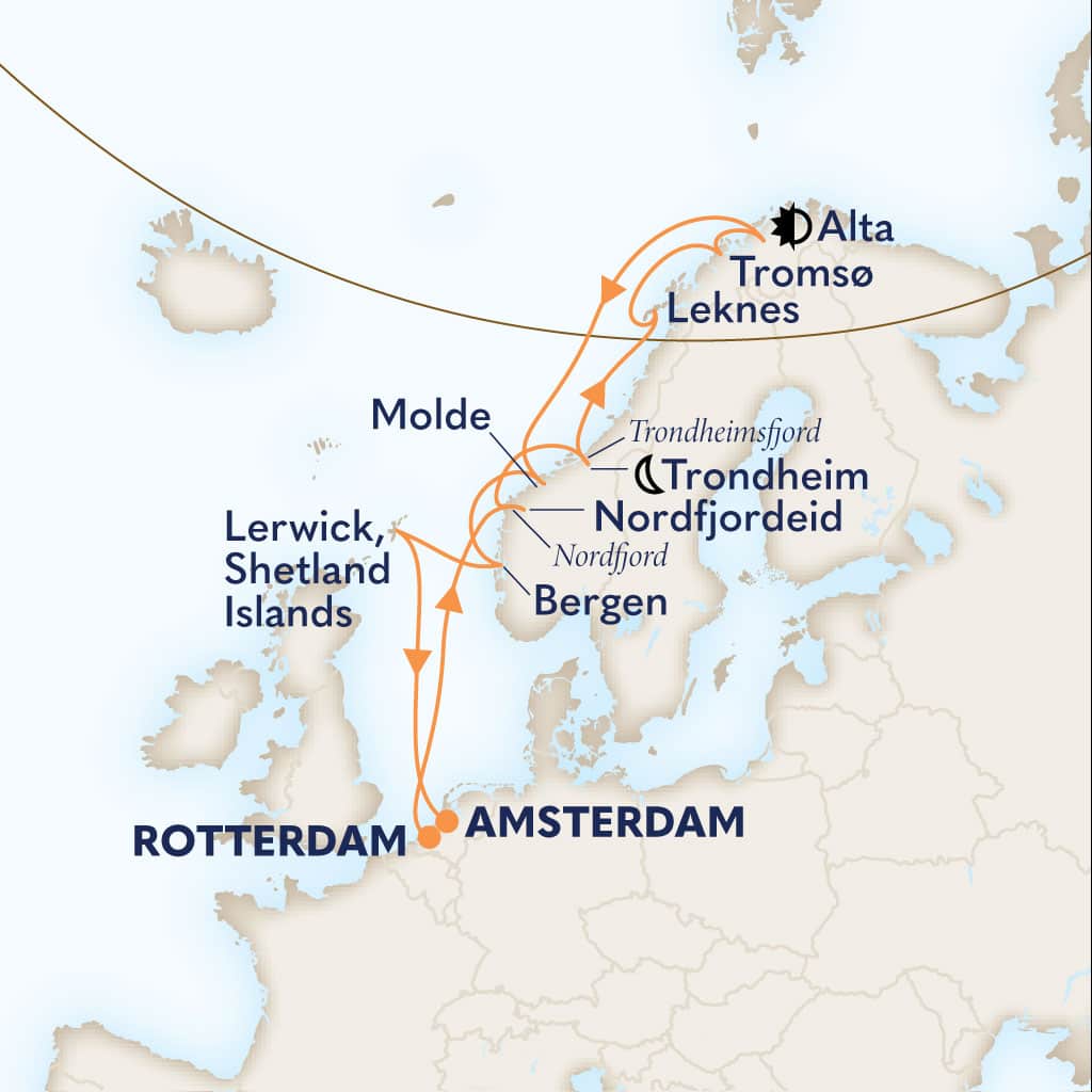 Itinerary map of 14-DAY ARCTIC JOURNEY & NORTHERN LIGHTS WITH HISTORY CHANNEL