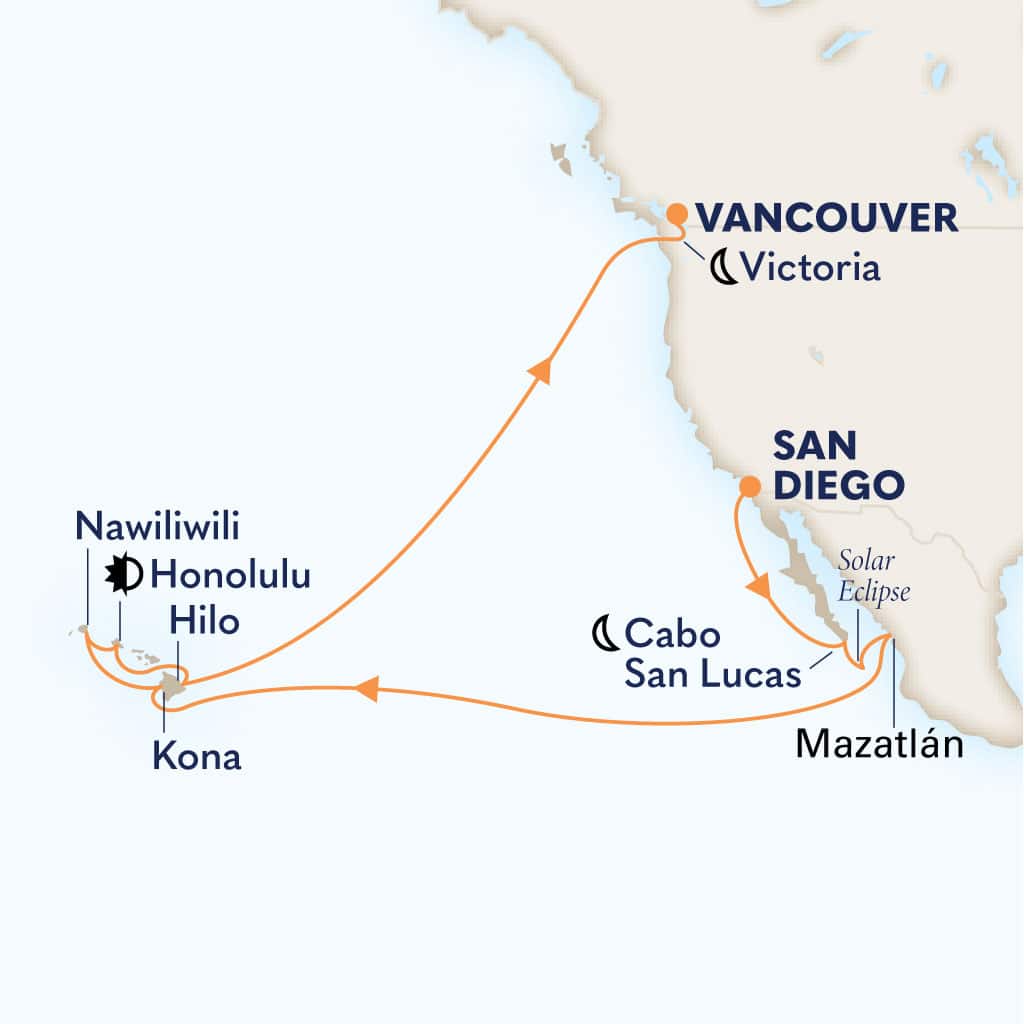 MapDepicting 22-Day Solar Eclipse & Circle Hawaii Departs Vancouver, B.C., CA Arrive San Diego …