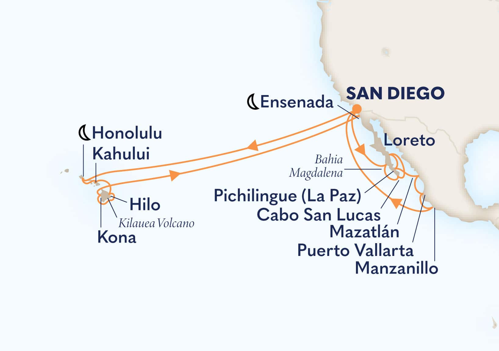 27-Day Mexican Riviera/Sea Of Cortez & Circle Hawaii Itinerary Map