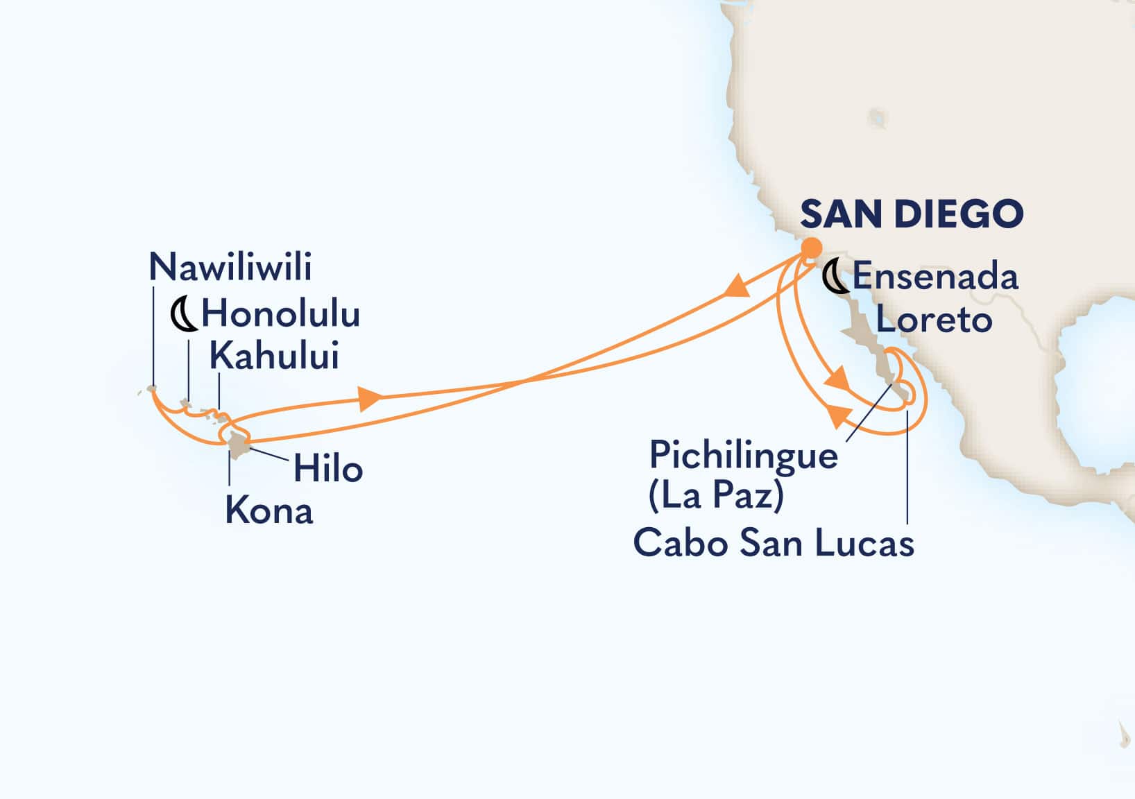 24-Day Baja Peninsula & Circle Hawaii Collector Itinerary Map