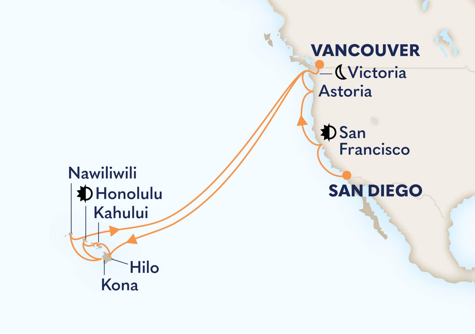 24-Day Wine Country, Pacific Northwest & Circle Hawaii Itinerary Map