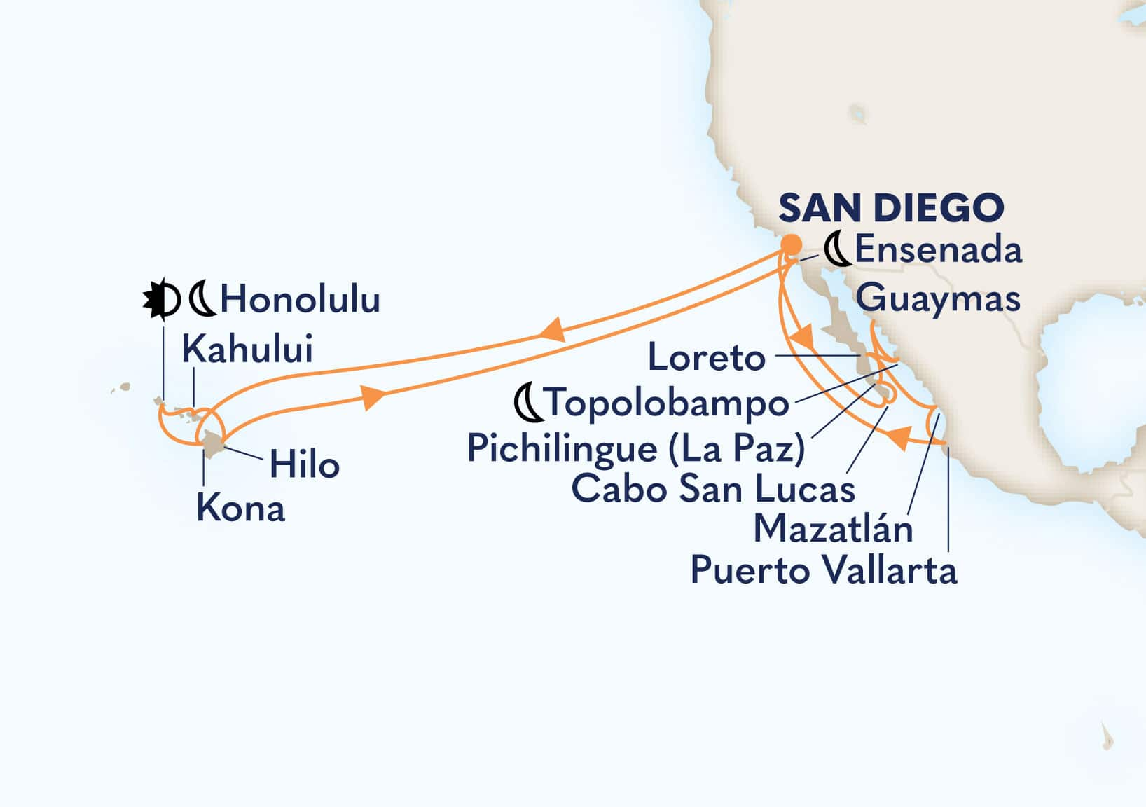 29-Day Circle Hawaii & Sea Of Cortez Itinerary Map