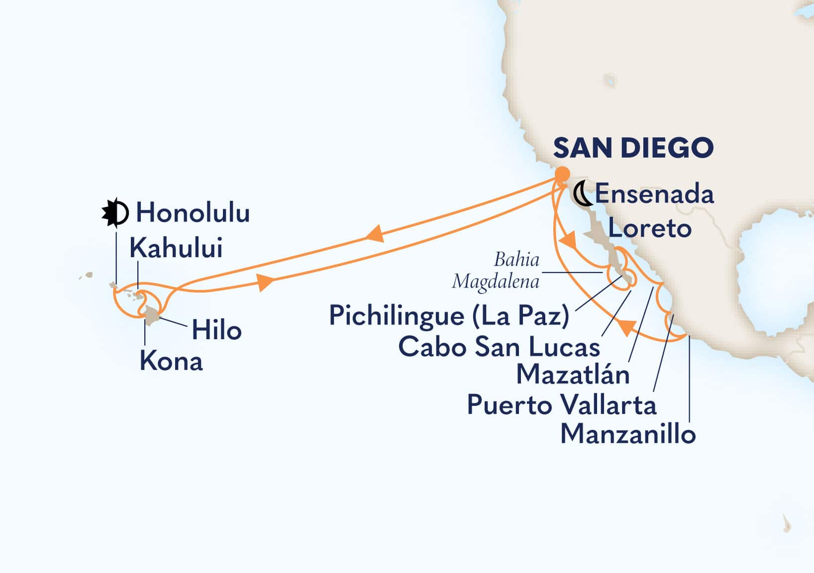 29-Day Sea Of Cortez & Circle Hawaii Holiday Collector Itinerary Map